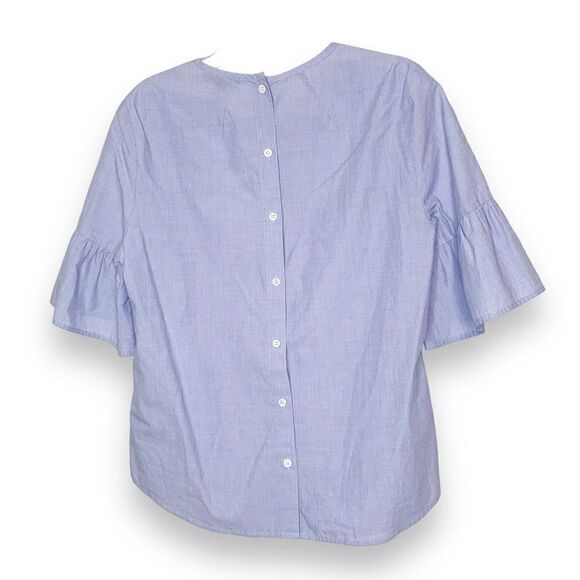 J. Crew Button-Back Bell-Sleeve Top Blouse Peri Blue Coastal Gran Women’s Size 2 - Picture 5 of 10